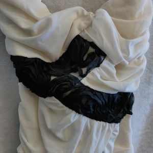 BEBE dress, drapey lace rose